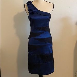 A-List Blue w/ Black Lace One Shoulder Dress